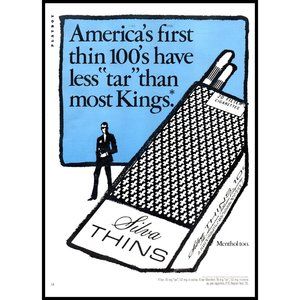 1971 Silva Thins Cigarettes Vintage Print Ad Minimalist Graphic Black Suit Art